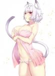 2019 ahoge animal_humanoid big_breasts breasts cat_humanoid choker cleavage clothed clothing felid felid_humanoid feline feline_humanoid female grey_hair hair hi_res humanoid ikomochi jewelry mammal mammal_humanoid navel necklace nightgown off_shoulder panties red_eyes short_hair simple_background solo underwear white_background
