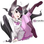 :d asian_clothing bat_wings black_hair boots bottomwear butt clothed clothing east_asian_clothing fangs female footwear hair head_wings heart_symbol inner_ear_fluff japanese_clothing japanese_school_uniform legwear membrane_(anatomy) membranous_wings multicolored_hair open_mouth pink_hair purple_eyes school_uniform serafuku shoes short_hair skirt smile solo teeth text tights tongue tuft uniform unusual_wing_placement white_hair wings kanimura_ebio kemono_friends namichi animal_humanoid bat bat_humanoid humanoid mammal mammal_humanoid 1:1 japanese_text translated