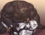 2022 anthro bear ben_bigger brown_body brown_fur canid canine canis duo fur istani male male/male mammal mihoyo muscular muscular_anthro muscular_male nipples von_lycaon white_body white_fur wolf zenless_zone_zero
