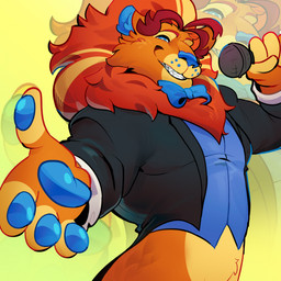 anthro blue_eyes bottomless bow_tie clothed clothing electronics looking_at_viewer male mane microphone pawpads solo suit topwear vest xen-on-x indigo_park lloydford_l._lion felid lion mammal pantherine hi_res