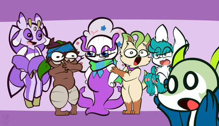 alternate_color anthro close-up clothing crowd excited eyewear female glasses group male scarf simple_background supah_hot_fire 1upgobbo nintendo pokemon florgack eeveelution florges generation_3_pokemon generation_4_pokemon generation_5_pokemon generation_6_pokemon generation_7_pokemon leafeon legendary_pokemon lurantis nuzleaf pokemon_(species) serperior shaymin shiny_pokemon sky_forme_shaymin white_flower_florges digital_media_(artwork) meme