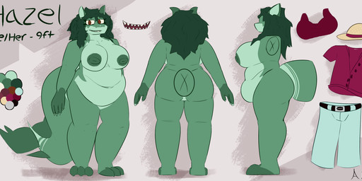 anthro areola big_breasts big_tail breasts clothing deep_navel female hair navel nipples non-mammal_breasts non-mammal_navel non-mammal_nipples overweight overweight_anthro overweight_female solo tail thick_thighs wide_hips ansia_(artist) hazel_(ansia) aquatic fish shark absurd_res hi_res model_sheet