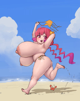 areola beach big_breasts big_butt bikini bikini_thong biped breasts butt clothed clothing detailed_background female feral fur hair horn huge_breasts larger_female nipples outside pink_hair purple_body shortstack side-tie_bikini size_difference smaller_feral string_bikini swimwear thick_thighs topless two-piece_swimsuit okgaki miss_kobayashi's_dragon_maid ilulu arthropod crab crustacean decapod horned_humanoid humanoid malacostracan hi_res