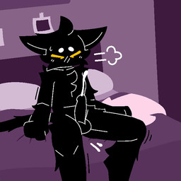 anthro arm_tuft balls bed bedding bedding_background bedroom black_balls black_body black_fur black_penis blush bodily_fluids breath cheek_tuft chest_tuft cinemagraph cum ejaculation erection eyebrows facial_tuft feet fur furniture genital_fluids genitals grabbing_bedding hands-free humanoid_genitalia humanoid_penis male mouthless nude nude_anthro penis photo pillow shaking shoulder_tuft sitting solo squigglevision tail tuft fringession bingo_(fringession) domestic_cat felid feline felis mammal 1:1 2023 2_frame_animation aliasing animated digital_media_(artwork) frame_by_frame hi_res lineless loop