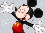 anthro clothing eyes_closed gloves handwear male open_mouth open_smile simple_background smile solo text tongue sh_disney disney mickey_mouse mammal mouse murid murine rodent 2020 4:3 hi_res