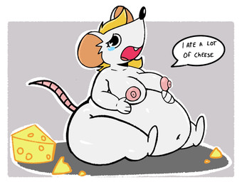 alternate_species anthro big_breasts blonde_hair bodily_fluids breasts buckteeth cheese crying dairy_products female food fur furrification hair nipples obese obese_female overweight overweight_female sitting solo tears teeth text toony white_body white_fur weirdocat capcom resident_evil ashley_graham moushley house_mouse mammal mouse murid murine rodent 2023 digital_drawing_(artwork) digital_media_(artwork) english_text hi_res