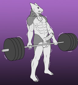 anthro balls body_hair exercise foreskin genitals hairy_balls male muscular neck_tuft penis purple_eyes scar shaking solo tuft weightlifting workout twotusk nintendo pokemon fan_character generation_2_pokemon pokemon_(species) typhlosion hi_res