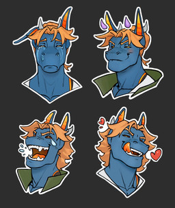 anthro bite biting_lip biting_own_lip black_sclera blue_body blush closed_smile fangs front_view grey_background hair horn licking licking_lips licking_own_lips male male_anthro mouth_closed narrowed_eyes open_mouth open_smile orange_hair orange_tongue purple_horn sad self_bite simple_background smile solo sticker_pack teeth tongue tongue_out white_horn yellow_eyes edvardiko mythology dragon mythological_creature mythological_scalie scalie bust_portrait hi_res multiple_images portrait