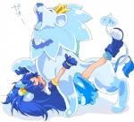 bestiality blue_body blue_fur blue_hair blue_skin blush clothing crown cute_fangs duo fangs female feral footwear fur gloves hair handwear headgear inner_ear_fluff kemono light_body light_skin long_hair lying male on_back open_mouth shoes simple_background teeth text tuft white_background kikurage pretty_cure cure_gelato animal_humanoid felid felid_humanoid humanoid lion lion_humanoid mammal mammal_humanoid pantherine pantherine_humanoid digital_media_(artwork) japanese_text shaded