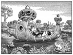 boat eyes_closed female floating group inks male sleeping vehicle water watercraft jim_woodring frank_(frank) pupshaw amphibian fish frog generic_cartoon_anthropomorph ground_squirrel mammal marine rodent sciurid black_and_white monochrome