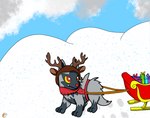 feral holidays reindeer_costume sled snow solo thingpony christmas nintendo pokemon generation_3_pokemon pokemon_(species) poochyena