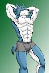 abs anthro biceps big_muscles bulge clothed clothing male muscular muscular_anthro muscular_male nipples pecs pose solo topless underwear harumino power_rangers doggie_kruger canid canine canis domestic_dog mammal