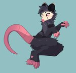 ambiguous_gender anthro bent_legs blep claws ears_up hair looking_aside neck_tuft smile solo tail tongue tongue_out tuft fosbat fosbat_(fosbat) american_opossum mammal marsupial hi_res