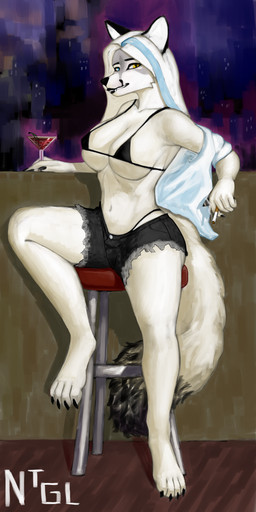 4_toes 5_fingers alcohol anthro bedroom_eyes beverage big_breasts bikini bite biting_lip black_bikini black_bottomwear black_claws black_clothing black_ears black_lips black_markings black_nails black_nose black_pawpads black_shorts black_swimwear black_tail black_underwear blue_eyes blue_hair bottomwear bra breasts cheek_tuft cherry cigarette claws clothing cocktail_glass colored_nails container cup daisy_dukes denim denim_bottomwear denim_clothing denim_shorts drinking_glass eyebrows eyelashes facial_tuft fangs feet female fingerpads fingers fluffy fluffy_tail food fruit fur furniture glass glass_container glass_cup grey_markings hair heterochromia hotpants lips long_hair looking_at_viewer makeup markings mascara micro_bikini multicolored_hair nails narrowed_eyes navel nipple_outline pawpads plant seductive shirt shorts sitting smile smiling_at_viewer smoke smoking smoking_cigarette solo stool straight_hair string_panties swimwear tail teeth thong_straps three-quarter_view toes topwear tuft two-piece_swimsuit underwear white_body white_clothing white_fur white_hair white_shirt white_tail white_topwear yellow_eyes nightingale_hrt rosemary_(nightingale_hrt) arctic_fox canid canine fox mammal true_fox 1:2 absurd_res hi_res
