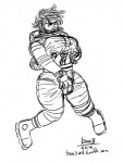 astronaut breasts bulge clothes_stretching gender_transformation growth gynomorph intersex solo transformation boo3 human mammal 2014 monochrome