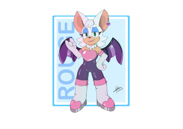 anthro athletic breasts clothed clothing eyelashes eyeshadow female glistening gloves green_eyes handwear makeup simple_background solo text wings silvervlogs sega sonic_the_hedgehog_(series) rouge_the_bat bat mammal absurd_res artist_name digital_media_(artwork) hi_res
