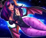 2018 absurd_res blush capcom clothed clothing darkstalkers demon digital_media_(artwork) eyelashes female friendship_is_magic full_moon hair hasbro hi_res humanoid long_hair looking_at_viewer moon morrigan_aensland my_little_pony not_furry open_mouth outside solo text twilight_sparkle_(mlp) twistedscarlett60 url wings