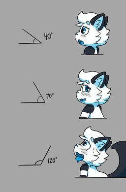 anthro blue_eyes blush fur grey_background hair looking_at_viewer male number open_mouth raised_tail side_view simple_background solo tail text tongue tongue_out white_body white_fur white_hair young young_anthro young_male milowo angle_head_tilt_meme felid feline mammal 2026 hi_res