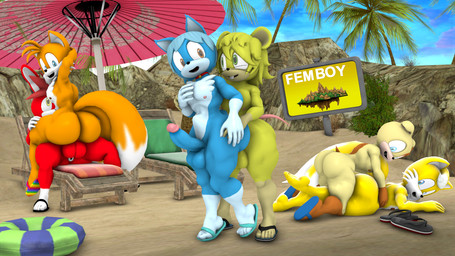 abdominal_bulge anal anal_penetration anthro anus balls beach beach_chair beach_umbrella big_butt buckteeth butt chair clothing collar erection femboy femboy/femboy flip_flops footwear furniture genitals glans group hand_behind_head hung_bottom hung_femboy josou_seme looking_back lying male male/male male_penetrated male_penetrating male_penetrating_male on_chair on_front on_ground parasol penetration penile penile_penetration penis penis_in_ass sandals sex shoes sign sitting sitting_on_chair standing standing_sex tail teeth thick_thighs whiskers sonico4ever archie_comics sega sonic_the_hedgehog_(archie) sonic_the_hedgehog_(comics) sonic_the_hedgehog_(series) alex_the_bunny_(sonico4ever) ben_muttski dashie_the_cat_(tripthepikachu) fan_character miles_prower miles_prower_(anti-tails) roy_the_mouse_(roythepichu) canid canine canis domestic_cat domestic_dog felid feline felis fox lagomorph leporid mammal mouse murid murine rabbit red_fox rodent true_fox 16:9 3d_(artwork) digital_media_(artwork) widescreen