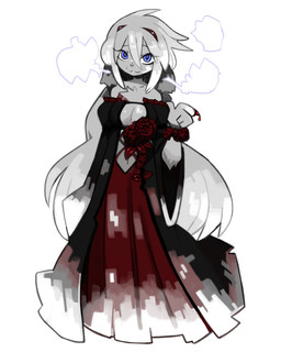 accessory anthro biped black_clothing black_dress blood_on_claws blue_eyes breasts breath chest_tuft cleavage closed_smile clothed clothed_anthro clothed_female clothing dress elemental_manipulation exposed_shoulder female floppy_ears front_view full_cleavage fully_clothed fully_clothed_anthro fully_clothed_female fur fur_tuft grey_body grey_fur grey_hair hair hair_accessory hairband ice_manipulation long_hair looking_at_viewer lop_ears midriff mouth_closed navel pose red_clothing red_dress simple_background slim slim_anthro slim_female smile solo standing tuft under_boob white_background pizademokttero canid canine canis domestic_dog mammal 2025 4:5 absurd_res cel_shading digital_drawing_(artwork) digital_media_(artwork) hi_res shaded