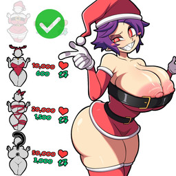 areola big_breasts big_butt biped breasts butt christmas_clothing christmas_headwear clothed clothing female fingers glistening glistening_body glistening_breasts glistening_butt glistening_thighs hair hat headgear headwear holidays huge_breasts legwear naughty_face nipples not_furry purple_hair red_clothing red_eyes santa_hat sharp_teeth solo teeth thick_thighs thigh_highs wide_hips divine_wine christmas humanoid hi_res