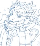 anthro beard blush eyebrows facial_hair horn looking_at_viewer male mature_male necktie smile solo thick_eyebrows whiskers siro_zamurai05 lifewonders mythology tokyo_afterschool_summoners qinglong_(tas) dragon mythological_creature mythological_scalie scalie 2024 hi_res sketch