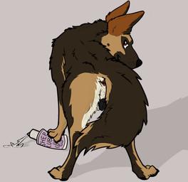 anatomically_correct anatomically_correct_anus anatomically_correct_genitalia anatomically_correct_vulva animal_genitalia animal_vulva anus black_vulva brown_body brown_fur butt canine_genitalia canine_vulva female feral fur genitals looking_at_viewer lube lube_bottle lube_container lube_string outline pink_anus presenting presenting_anus presenting_hindquarters presenting_vulva quadruped raised_tail seductive simple_background solo tail vulva white_body white_fur vonark freyja_(northshepherd) canid canine canis domestic_dog german_shepherd herding_dog mammal pastoral_dog 2022 digital_media_(artwork)