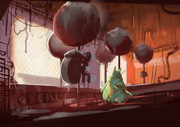 ambiguous_gender anthro belly big_belly big_tail eyes_closed green_body inside machine overweight overweight_ambiguous overweight_anthro solo tail citrusslugcat rain_world videocult saint_(rain_world) slugcat