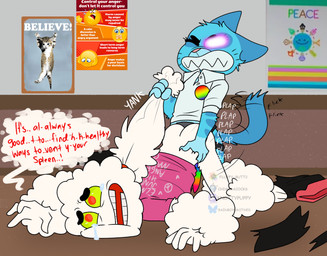 anal anal_penetration anthro ass_up bottomless bottomwear clothed clothing dialogue duo female female_penetrating female_penetrating_male from_behind_position glowing glowing_eyes hair lying male male/female male_penetrated object_in_ass office_sex on_front on_ground onomatopoeia pants pegging penetration ponytail_pull poster pulling_hair questionable_consent rough_sex sex sex_toy sex_toy_in_ass sex_toy_insertion sound_effects strapon tears_of_pain text torn_bottomwear torn_clothing torn_pants touching_hair toying_partner chimeracocks american_dad cartoon_network the_amazing_world_of_gumball mr._small nicole_watterson steve_smith humanoid absurd_res english_text hi_res
