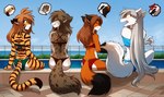 anthro bikini blush brush butt cleaning_tool clothed clothing dipstick_tail embarrassed eyes_closed feather_duster female female_anthro fur furgonomics gloves_(marking) group hairbrush happy image_bubble markings midriff open_mouth rear_view simple_background sitting skimpy smile speech_bubble spots spotted_body spotted_fur striped_body striped_fur stripes swimwear tail tail_fondling tail_grab tail_markings teeth tongue two-piece_swimsuit white_background conditional_dnp tom_fischbach twokinds flora_(twokinds) kathrin_vaughan laura_(twokinds) raine_silverlock canid canine canis felid fox hybrid keidran mammal pantherine red_fox tiger true_fox wolf 2023 adobe_photoshop_(artwork) colored digital_media_(artwork) hi_res pictographics