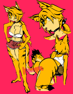anthro arm_tuft athletic_wear barefoot big_breasts blep blonde_hair bottomless bottomless_female bottomwear breasts butt butt_shot chest_tuft claws cleavage clothed clothing collar crawling crop_top feet female fluffy_ears fur green_eyes gym_bottomwear gym_shorts hair hanging_breasts multicolored_body multicolored_fur neck_tuft rear_view red_bottomwear red_clothing shirt shorts shoulder_tuft solo spiked_hairband stripes tongue tongue_out topwear tuft two_tone_body two_tone_fur white_clothing white_topwear yellow_body yellow_fur kuroya mihoyo zenless_zone_zero pulchra_fellini felid feline felis mammal sand_cat thiren 2025 absurd_res bust_portrait digital_media_(artwork) hi_res portrait