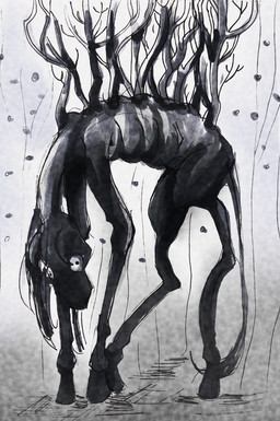 body_horror branch dead_eyes emaciated empty_eyes everfree_forest female feral fungus fur growth horn horror_(theme) infection limb_growth plant solo spores tree wide_eyed wings grayways friendship_is_magic hasbro infection_au my_little_pony mythology twilight_sparkle_(mlp) equid equine mammal mythological_creature mythological_equine winged_unicorn greyscale hi_res monochrome