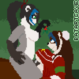 anthro black_nipples black_penis blue_eyes blue_highlights bodily_fluids breast_play breasts clothed clothed_sex clothing cum cum_in_mouth cum_inside duo female female_on_bottom fur genital_fluids genitals gloves_(marking) green_eyes grey_body grey_fur gynomorph gynomorph/female gynomorph_on_top hair highlights_(coloring) holly_(plant) intersex intersex/female intersex_on_top kissing_bough looking_at_another markings nipples nude on_bottom on_top oral oral_penetration penetration penis plant sex straddling tied_hair titfuck titfuck_under_clothes sevsartcave blizzard_entertainment warcraft bael_thunderfist bear mammal pandaren 1:1 animated digital_media_(artwork) low_res pixel_(artwork) pixel_animation