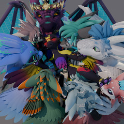 4_ears ambiguous_gender back_wings being_held blep blue_eyes blush bridal_carry carrying_another claws cuddle_pile digitigrade eyes_closed eyewear feathers feet foot_on_face fur glasses green_eyes group hair happy head_lick holding_another kissing kissing_head licking membrane_(anatomy) membranous_wings multi_ear nude open_mouth pawpads paws petting scales size_difference smile toes tongue tongue_out winged_arms wings beanthusiast mythology asher_sterling beepboop cynra_aexara gambit_farsight lau_(fuskypup) milo_(slimyjaws) polaris_apsis zulie_(cyprena) avali dragon furred_dragon furred_scalie mythological_creature mythological_scalie scaled_dragon scalie wickerbeast 1:1 3d_(artwork) blender_(artwork) digital_media_(artwork) hi_res female_(lore) male_(lore) nonbinary_(lore)