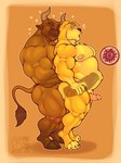 abdominal_bulge abs anthro blonde_hair brown_background brown_body brown_fur curved_horn erection eyes_closed facial_piercing fur genitals hair heart_symbol hooves horn humanoid_genitalia humanoid_penis impregnation looking_pleasured male male/male male_impregnation male_penetrated muscle_tone muscular muscular_anthro muscular_male nose_piercing nose_ring nude ovum pecs penetration penis piercing pregnant pregnant_male ring_piercing simple_background smile sperm_cell tail tail_tuft tuft wide_eyed yellow_body yellow_fur hotdogsauau bird_dog bovid bovine canid canine canis cattle domestic_dog golden_retriever hunting_dog mammal retriever hi_res