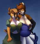 amber_eyes anthro areola assisted_exposure big_breasts black_nose blonde_hair blue_background breasts brown_body brown_eyes brown_fur brown_hair brown_nipples brown_nose choker cleavage clothed clothing cross cross_necklace dress duo eyewear female fur glasses hair hair_bun jewelry looking_at_viewer mature_anthro mature_female navel necklace nipples one_breast_out open_mouth short_hair simple_background smile spots tan_body tan_fur tongue wardrobe_malfunction white_body white_fur jailbird hollandworks applebottom_family catherine_applebottom elaine_applebottom deer mammal 2014 digital_media_(artwork) shaded daughter_(lore) mother_(lore) mother_and_child_(lore) mother_and_daughter_(lore) parent_(lore) parent_and_child_(lore) parent_and_daughter_(lore)