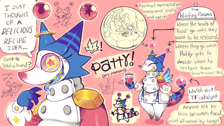 ambiguous_gender anthro female food food_transformation imminent_vore implied_reformation looking_at_viewer solo soul_stealing star_eyes text transformation vore factorialkobold patty_(factorialkolbold) alien 16:9 english_text hi_res widescreen
