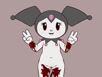 4_fingers anthro arm_wound blood bodily_fluids bone butt butt_from_the_front clothing cute_fangs double_v_sign eye_bags fangs female fingers genitals gesture gore hand_gesture hoodie navel nude self-harm skull slit_wrist solo teeth thigh_wound topwear v_sign vulva young e254e onegai_my_melody sanrio kuromi demon lagomorph leporid mammal rabbit hi_res