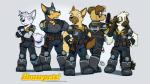 anthro boots building clothing crossed_arms earpiece fingerless_gloves footwear front_view gloves grin group gun handgun handwear holding_gun holding_object holding_ranged_weapon holding_weapon lineup male police police_officer police_uniform ranged_weapon rear_view shoes smile standing uniform weapon rick_griffin housepets! fido_(housepets!) fox_(housepets!) kevin_(housepets!) ralph_(housepets!) terrance_(housepets!) bird_dog canid canine canis cocker_spaniel dobermann domestic_dog german_shepherd herding_dog hunting_dog husky mammal nordic_sled_dog pastoral_dog pinscher spaniel spitz 16:9 hi_res signature widescreen