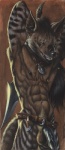 abs animal_genitalia anthro athletic athletic_anthro athletic_male balls belt black_nipples black_nose black_penis body_hair brown_body brown_fur ear_piercing flaccid foreskin front_view fur genitals hands_behind_head happy_trail humanoid_genitalia humanoid_penis jewelry male melee_weapon navel necklace nipple_piercing nipples pecs penis piercing pose pubes scar solo stripes sword tail tight_foreskin unretracted_foreskin vein veiny_penis weapon werepuppy gnoll hyena mammal striped_hyena 2007