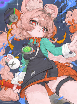 ahoge anthro black_clothing black_underwear braided_pigtails clothed clothed_anthro clothed_female clothing dress ear_piercing ear_ring female flat_chested fully_clothed fully_clothed_anthro fully_clothed_female fur hair inner_ear_fluff piercing pink_body pink_fur pink_hair red_eyes ring_piercing scut_tail short_tail tail thigh_strap tuft underwear 87giyanagi87 mihoyo zenless_zone_zero zhao_(zenless_zone_zero) lagomorph leporid mammal rabbit thiren absurd_res hi_res portrait three-quarter_portrait