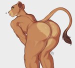 absurd_res anthro anthrofied bent_over big_butt blep breasts butt disney felid female fur hdhxrrfg heart_symbol hi_res lion looking_at_viewer looking_back looking_back_at_viewer mammal nala_(the_lion_king) nude pantherine presenting presenting_hindquarters rear_view simple_background smile solo tail tail_tuft tan_body tan_fur the_lion_king tongue tongue_out tuft white_background