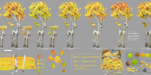 ambiguous_feral ambiguous_gender birch_tree feral grey_body grey_horn grey_tail horn leaf leaf_horn leaf_tail markings plant plant_horn pseudo_horn quadruped solo spots spotted_markings tail text tree white_body white_horn white_tail unknown_artist swapped_(movie) birch_deer deer elemental_creature flora_fauna mammal 2023 dated english_text hi_res model_sheet official_art species_name