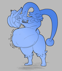 belly bulge distended magic_hat magic_hat-trick magic_user navel organs stomach vore wolfit jinsei palworld pocketpair canid canine canis dupin_(pal) felid feline lagomorph leporid lynx mammal rabbit wolf absurd_res hi_res