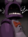 anthro belly bow_tie halftone_background looking_at_viewer machine male missing_arm on_model pattern_background purple_body red_eyes simple_background solo teeth kogito five_nights_at_freddy's five_nights_at_freddy's_2 scottgames withered_bonnie_(fnaf) animatronic lagomorph leporid mammal rabbit robot 2023 bust_portrait digital_media_(artwork) halftone hi_res portrait