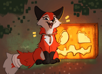 feral food fruit fur jack-o'-lantern leg_markings light looking_at_viewer markings open_mouth open_smile orange_body orange_fur plant pumpkin smile socks_(marking) solo text tongue white_body white_fur hyilpi microsoft minecraft mojang xbox_game_studios vixy_(hyilpi) canid canine fox fox_(minecraft) mammal 2021 artist_name digital_media_(artwork) hi_res lighting shaded