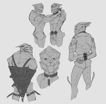 arms_tied bound collar duo genitals hands_behind_back hands_tied looking_at_viewer male mouth_closed nude penis rear_view side_view solo 100racs bioware electronic_arts mass_effect alien humanoid turian hi_res monochrome sketch_page