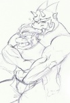 anthro biceps blush bodily_fluids clothing drunk duo eyes_closed fangs grin grope horn licking male male/male muscular sitting smile spread_legs spreading substance_intoxication sweat teeth tongue tongue_out timberwolfmax mythology steven_(timberwolfmax) dragon mythological_creature mythological_scalie scalie black_and_white monochrome sketch