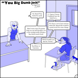3_toes 5_fingers abs against_desk against_furniture against_surface anthro biceps black_border border chair classroom clock clothed clothing desk dialogue door duo eyewear feet fingers furniture glasses growth inside male muscle_growth muscular muscular_anthro muscular_male on_chair pecs school shirt sitting sleeveless_shirt t-shirt table tail text toes topwear watch wristwatch nx-42 immelmann_(character) sands canid canine canis dinosaur domestic_dog dromaeosaurid mammal prehistoric_species reptile scalie theropod velociraptor 1:1 absurd_res comic english_text hi_res restricted_palette