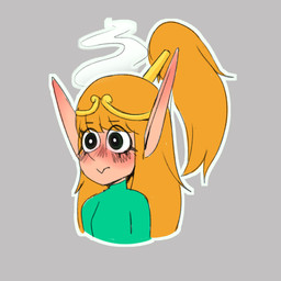 bangs black_eyes blush blushing_profusely circlet clothed clothed_female clothed_humanoid clothing eye_through_hair eyebrow_through_hair eyebrows female female_humanoid gold_hair_ring green_clothing green_shirt green_topwear grey_background hair long_ears long_hair mouth_closed not_furry orange_hair outline ponytail pupils shirt simple_background solo steam steaming tan_body tan_skin thin_eyebrows topwear translucent translucent_hair white_outline white_pupils dan_scarf elf_comic elf_(merrivius) elf humanoid 1:1 2024 bust_portrait colored digital_drawing_(artwork) digital_media_(artwork) english_description flat_colors portrait reaction_image